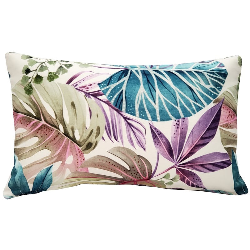 Thai Garden Leaf Throw Pillow - 20" x 12" - Polyester - Blue