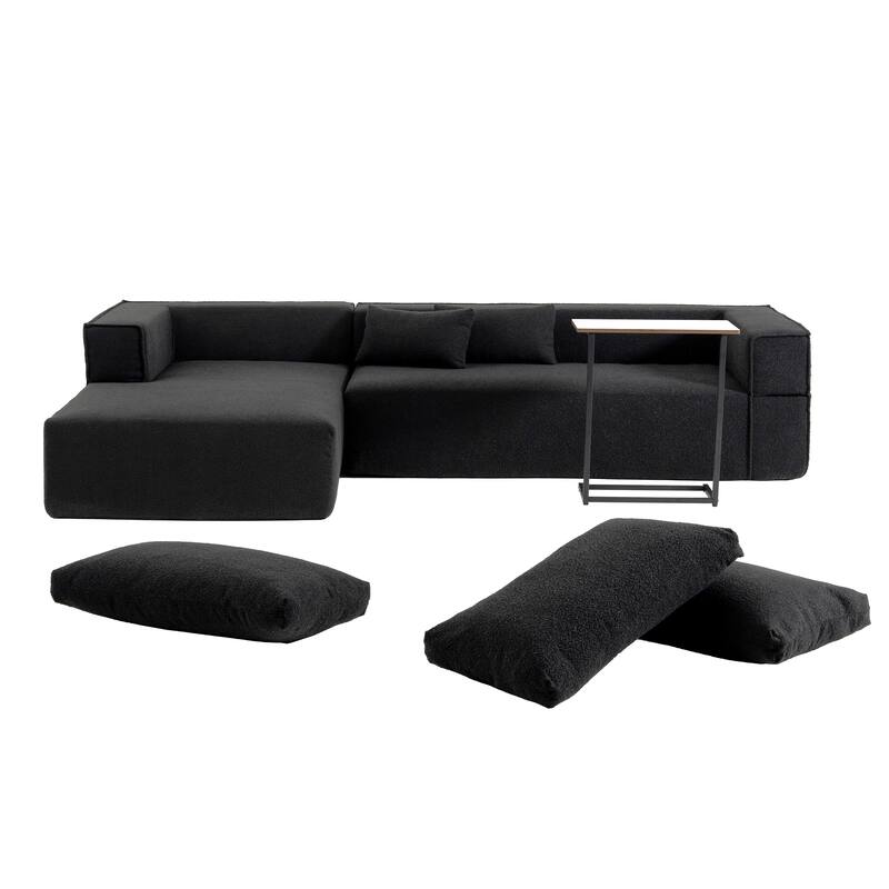 Modular Sectional Sofa with Side Table, Upholstered Cloud Sofa with L-Shaped Chaise Lounge, Full-Compressed Deep Seat Sofa