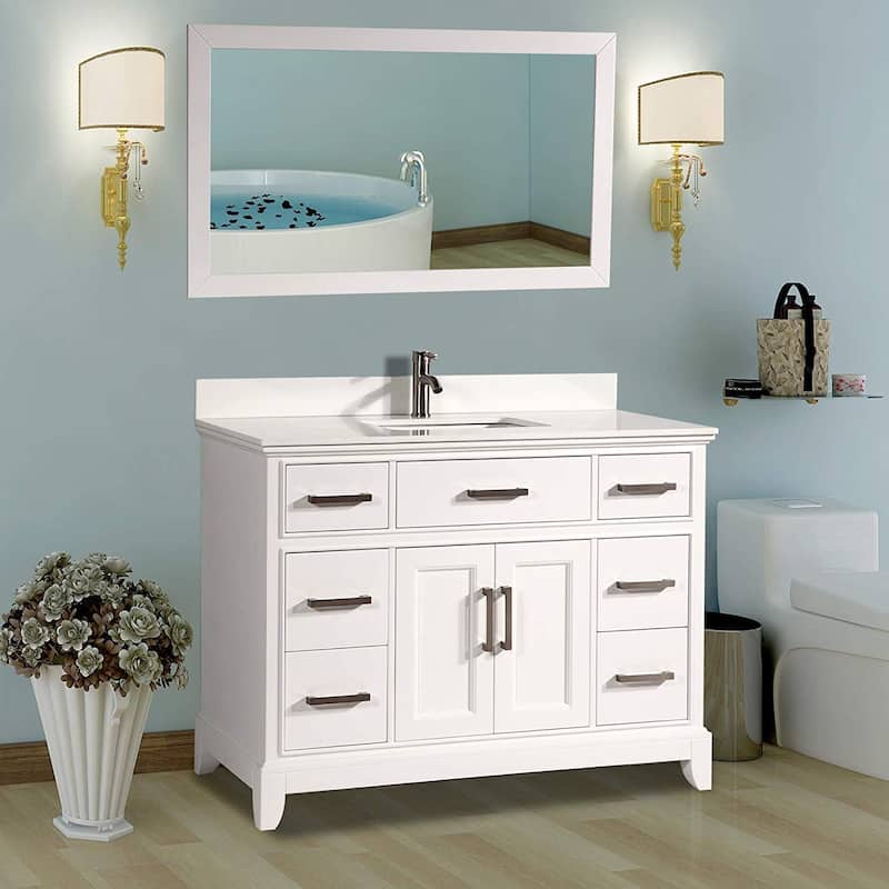 Vanity Art 60" Single Sink Bathroom Vanity Set with Engineered Marble Top and Free Mirror