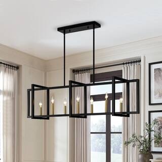 Industrial Geometric 7-Light Rectangular linear Iron Island Chandelier