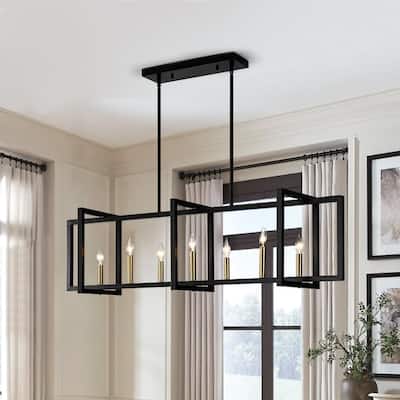 Industrial Geometric 7-Light Rectangular linear Iron Island Chandelier