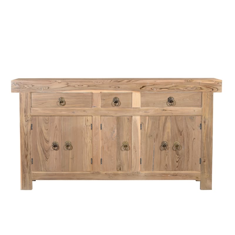 HomeRoots 72" Natural Solid Wood Three Drawer Sideboard with Five Doors - 72.00 in. x 38.00 in. x 16.00 in.