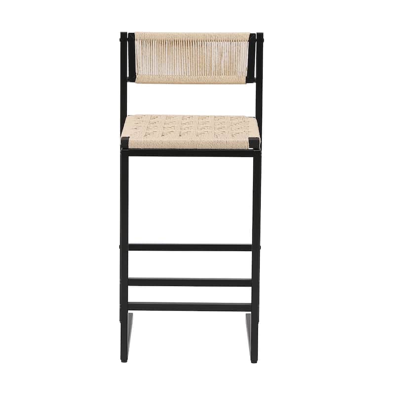 2-Piece Hand Weave Bar Stools Set, Counter Height Paper Rope Weave Dining Chairs with Footrest for Kichen Island, Bar & Counter
