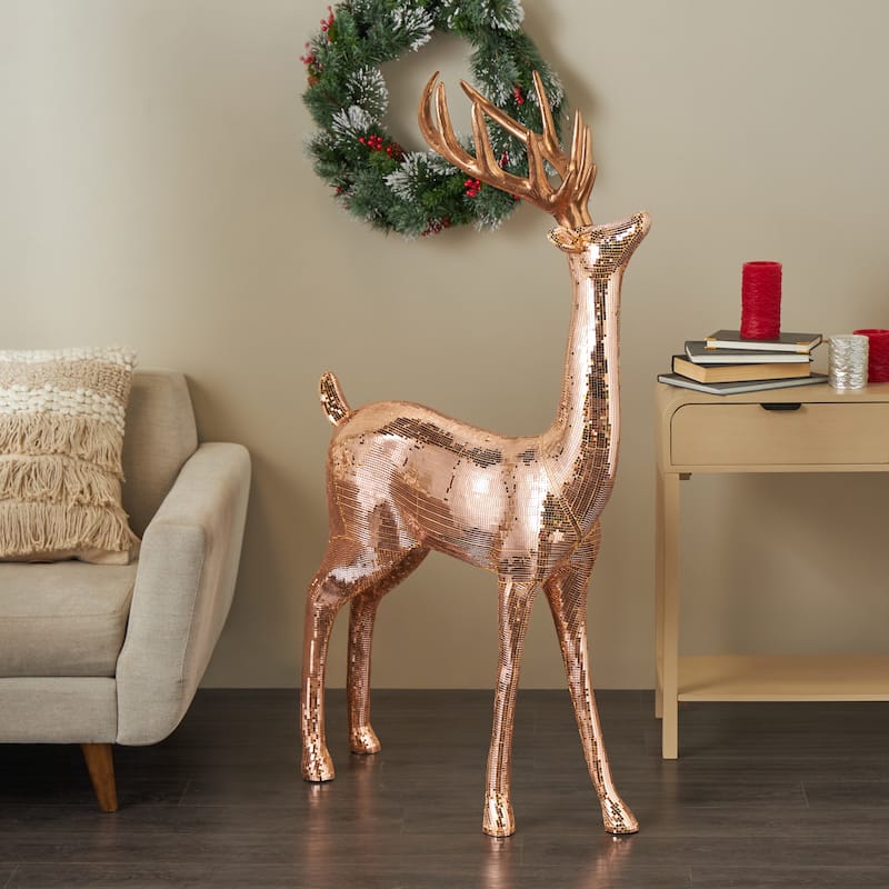 Fiberglass Reindeer Floor Christmas Sculpture with Mosaic Pattern - Silver or Copper - Roche River Decor