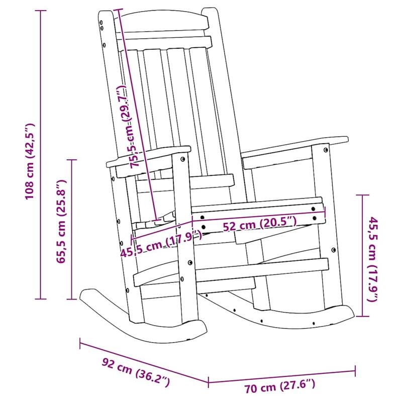 vidaXL Garden Rocking Chair Black 70 x 92 x 108cm HDPE - 27.6 x 36.2 x 42.5 in