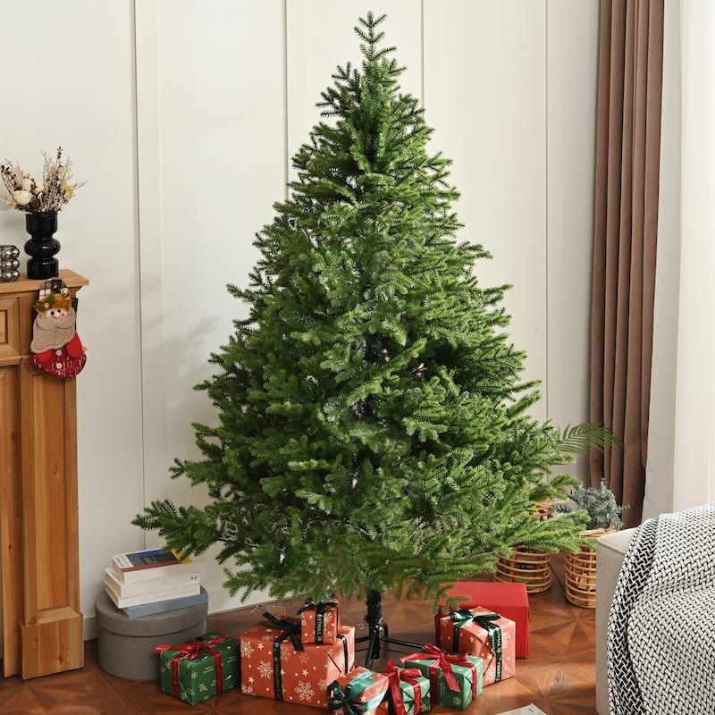 Premium 7FT Spruce Full PE Christmas Tree Unlit Hinged Branches With Foldable Metal Stand - Green