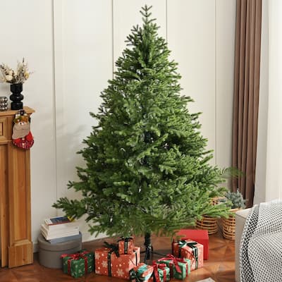 Premium 7FT Spruce Full PE Christmas Tree Unlit Hinged Branches With Foldable Metal Stand