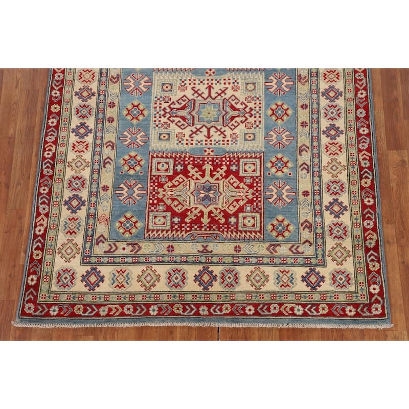 Blue Kazak Oriental Area Rug Handmade Floral Wool Carpet - 4'11" x 6'10"