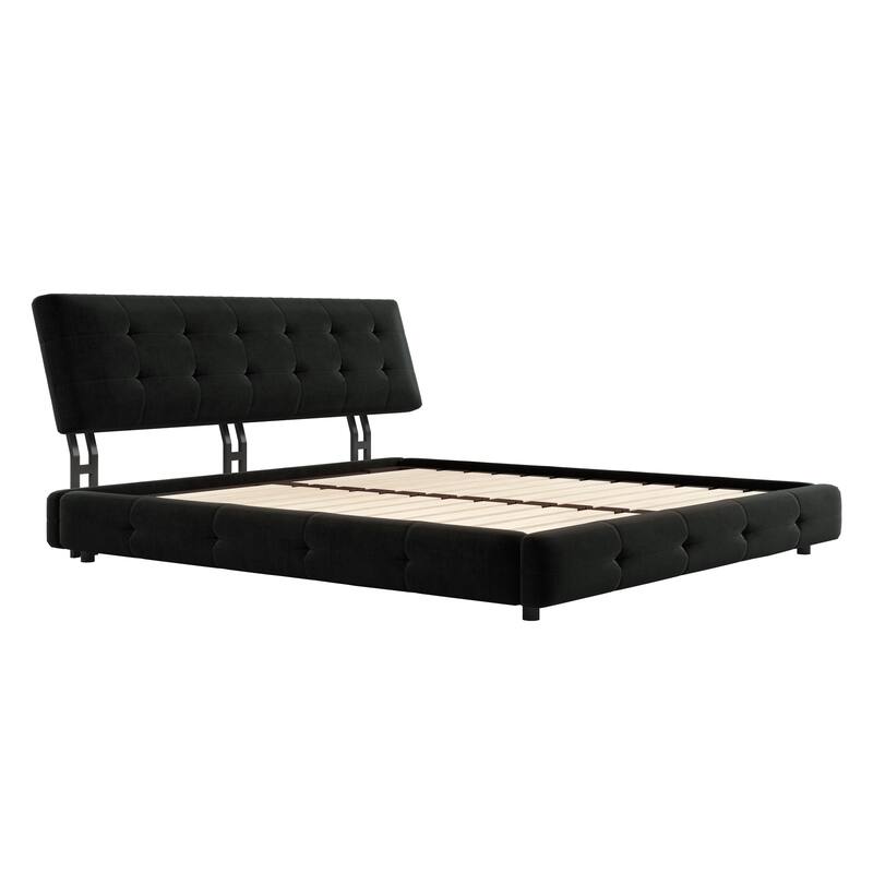 Chenille Upholstered Platform Bed with Tufted Headboard & Footboard, Modern Bed Frame with Metal & Wood Slats for Bedroom