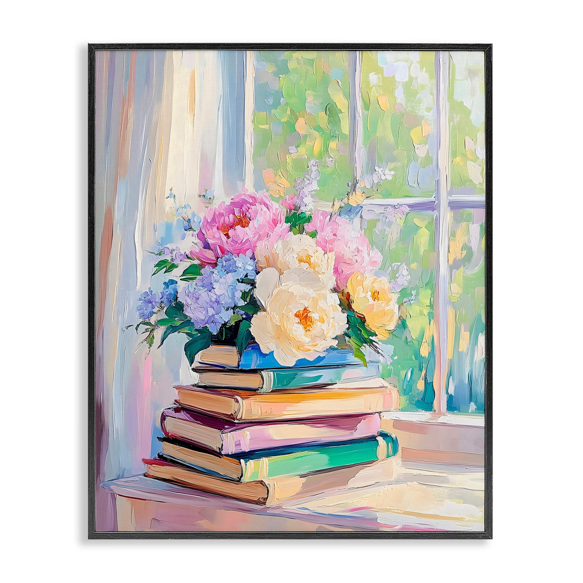 Stupell Pastel Floral Book Stack Framed Giclee Art Design By Arlington Prints