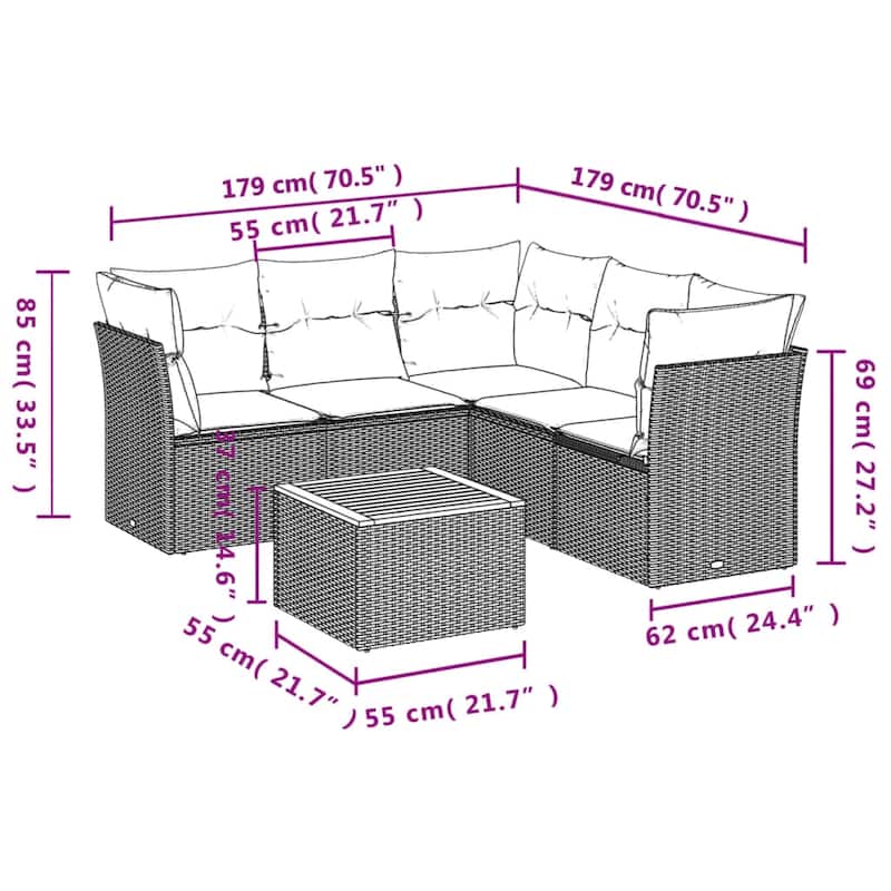 vidaXL Patio Sofa Set with Cushions Outdoor Furniture 6 Piece Poly Rattan