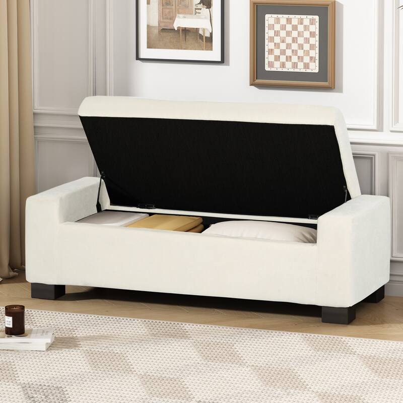 Fabric Upholstered Storage Ottoman with Flip-Lid Top