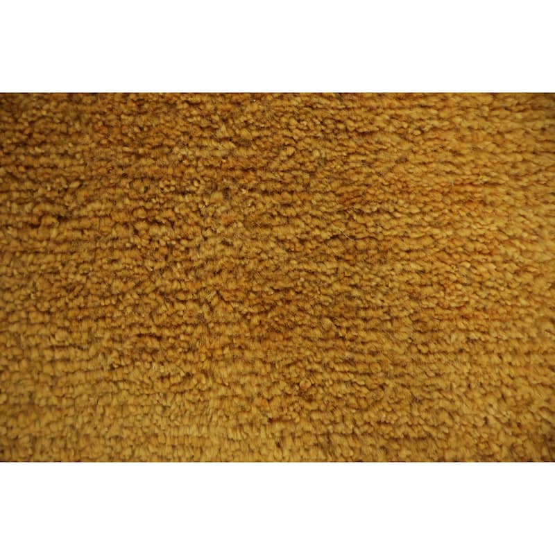 Hand Knotted Oriental 100% Wool Carpet Tribal Abstract Yellow & Gold Gabbeh Runner Rug - 6' 8'' X 2' 11''