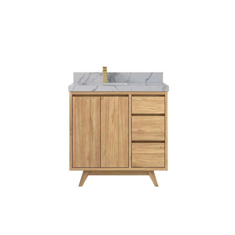 Willow Collections 36 in. W x 22 in. D Madison Teak Left Offset Sink Bathroom Vanity with Countertop