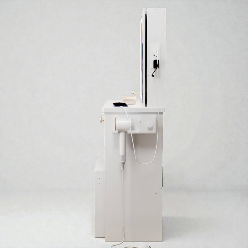 29.2'' Small Vanity Table with LED Mirror, 2 AC & 2 USB Outlets, Drawer & Stool, Touch Control Tri-Color Lighting