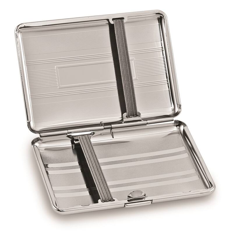 Curata Silver-Plated Striped Design Elastic Holder (Holds 14 King) Cigarette/Card Case Rectangular Engraving Area