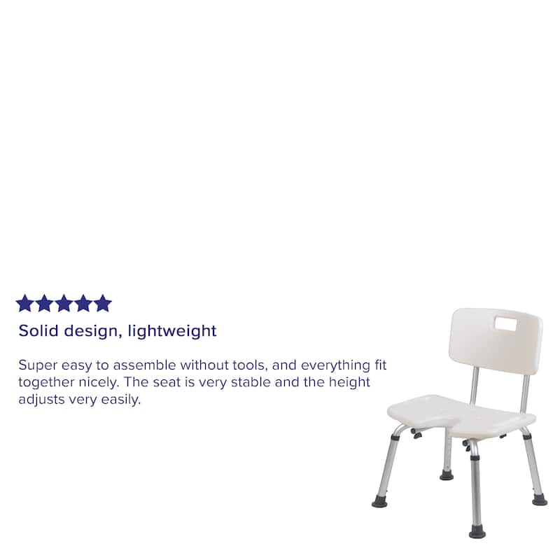 Tool-Free 300 Lb. Capacity, U-Shaped Adjustable White Bath & Shower Chair