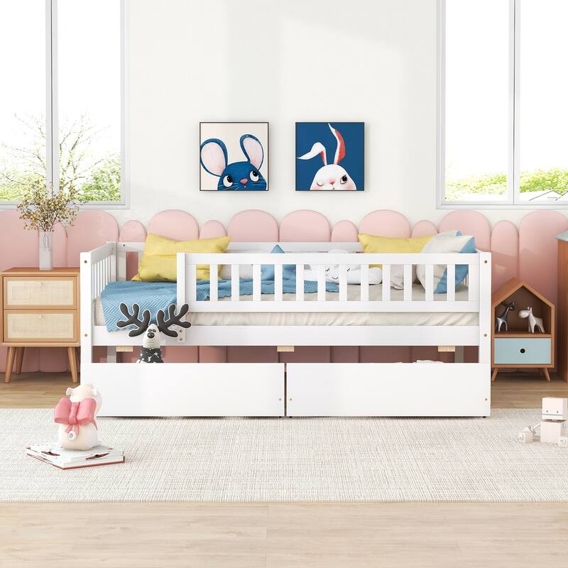 Twin Size Daybed with Two Drawers, White, Space-saving and Multi-functional Design