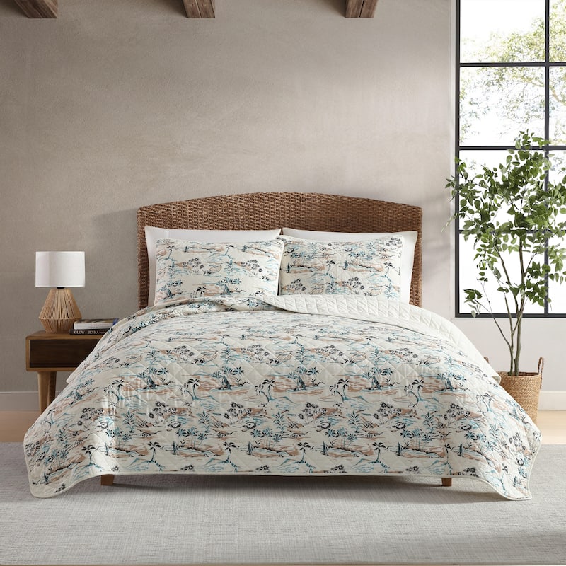Eddie Bauer Alani Island Conversation Cotton Reversible Beige Quilt Set