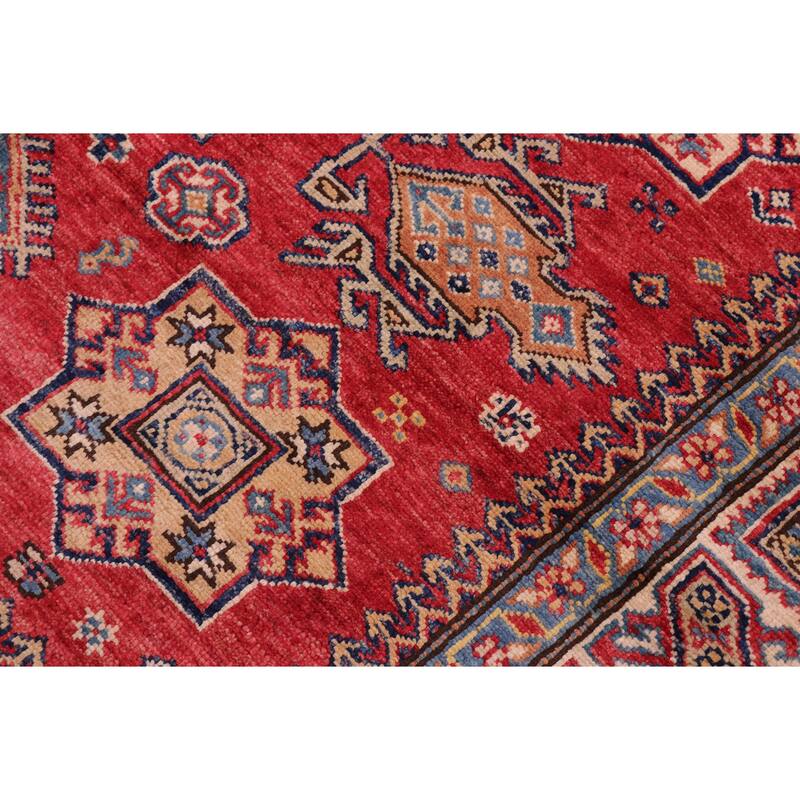 Southwestern Super Kazak Mira Red/Tan Hand Knotted Wool Rug - 4'10'' x 6'7''