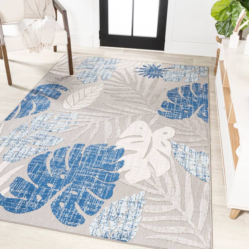 JONATHAN Y Algarve Tropical Leaf High-Low Indoor/Outdoor Area Rug - 3 X 5