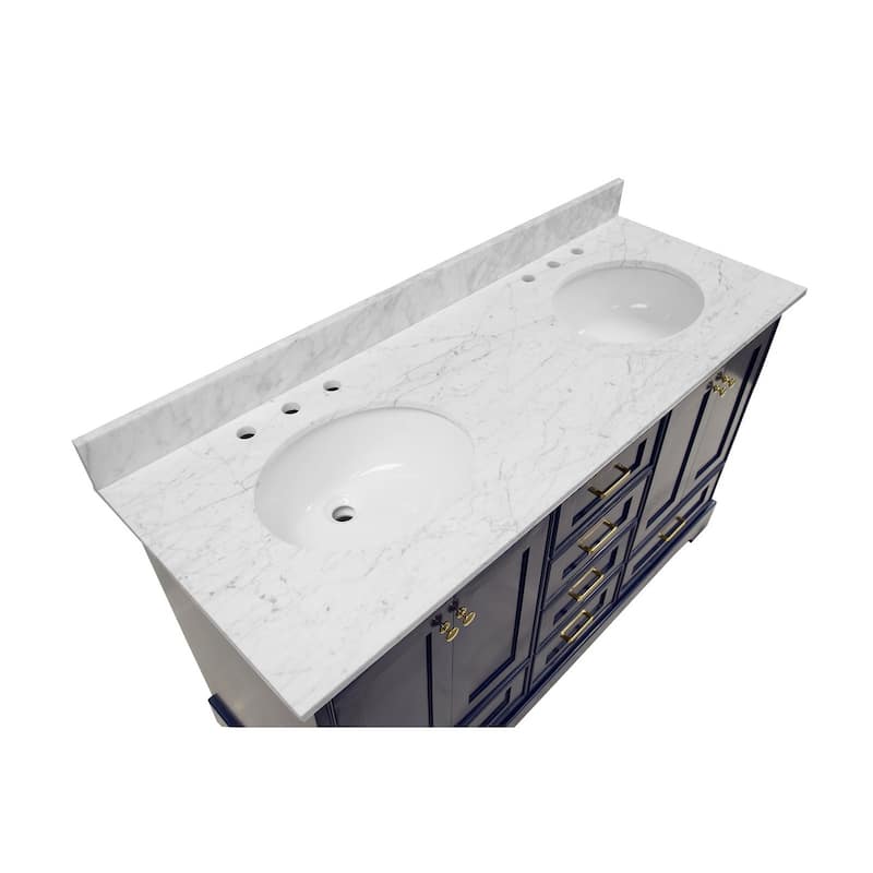 KitchenBathCollection Harper 60" Double Bathroom Vanity with Carrara Marble Top
