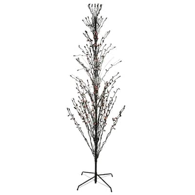 9' Pre-Lit Black Cascade Outdoor Halloween Twig Tree, Orange Lights