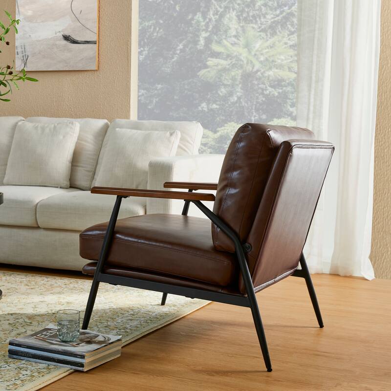 Glitzhome Leatherette Accent Armchair With Metal Frame