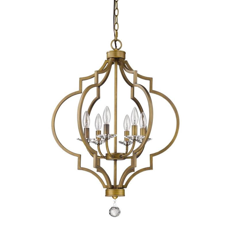 HomeRoots Gold and White Candle Style Six Light Metal Dimmable Chandelier - 21.25' X '30' X '21.25