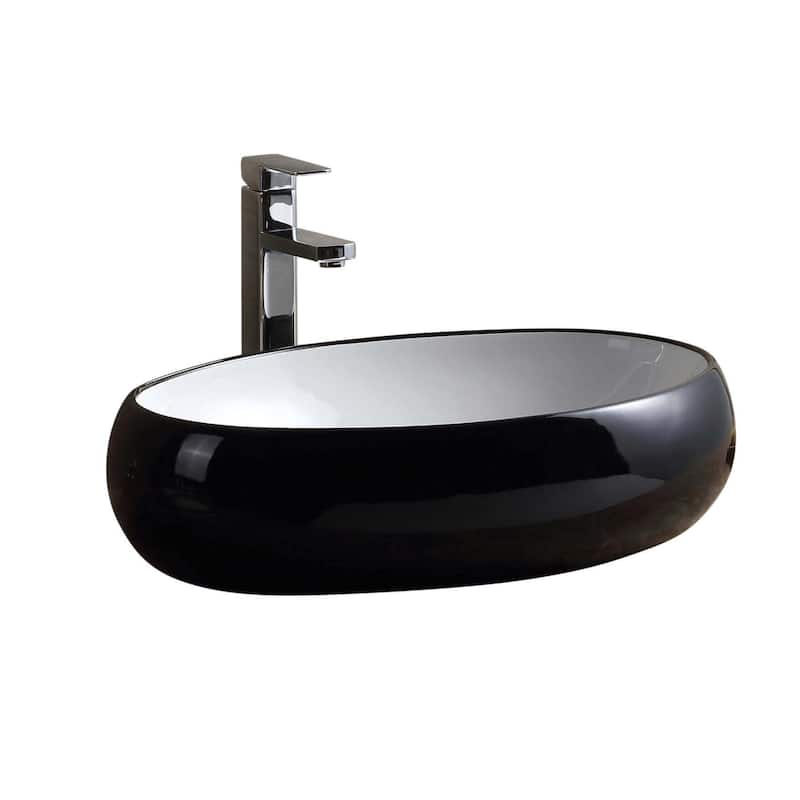 Fine Fixtures Vitreous China Black and White Oval Modern Vessel Bathroom Sink
