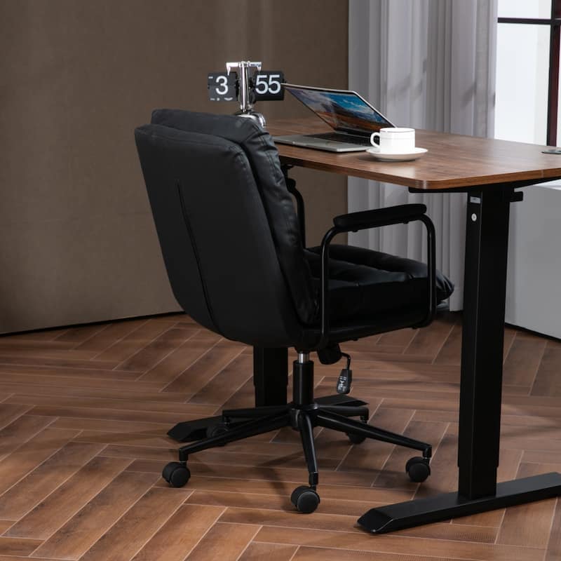 GDF Studio - Ergonomic PU Leather Mid-Back Office Chair with Reclining Backrest with Padded Armrests and 360° Swivel Mobility