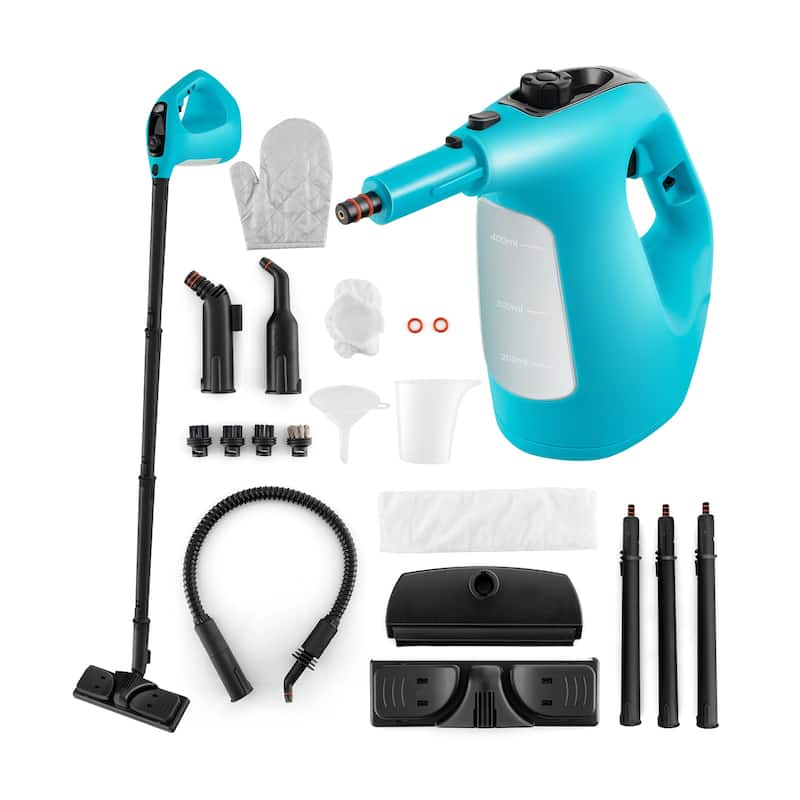 1400W Handheld Steam Cleaner with 14-Piece Accessory Kit and Child Lock - 13" x 5" x 9.5" (L x W x H) - Blue