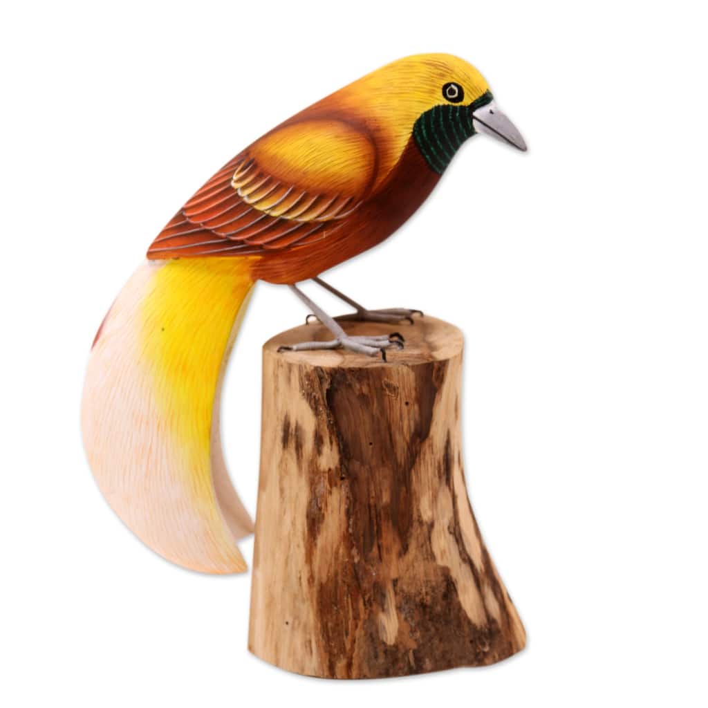 Novica Handmade Paradise Bird Wood Statuette