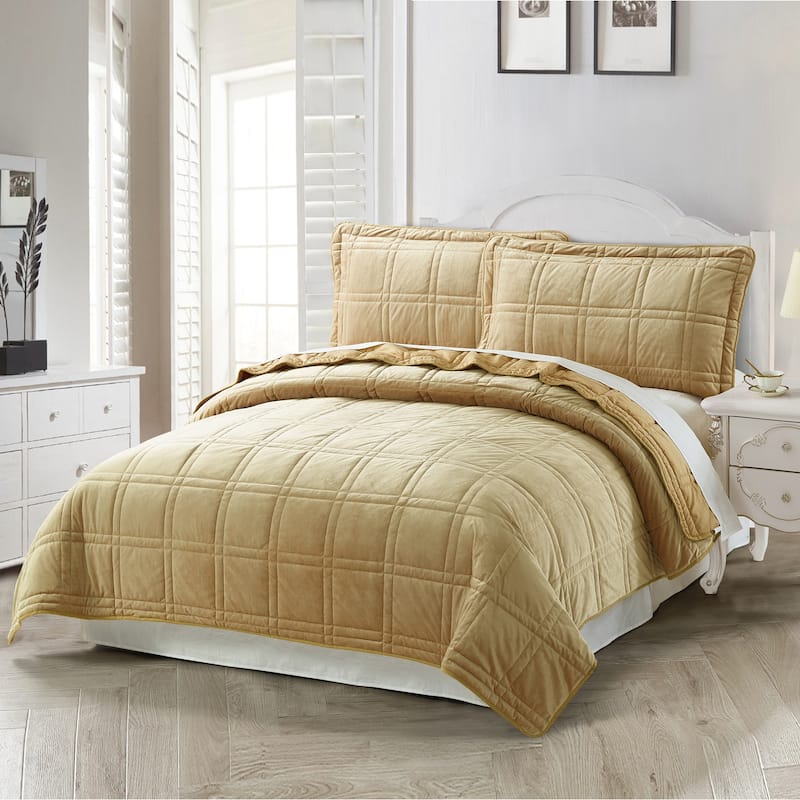 Home Soft Things 3 Piece Box Quilted Micromink Bedspread 102" x 90" - Taupe - King