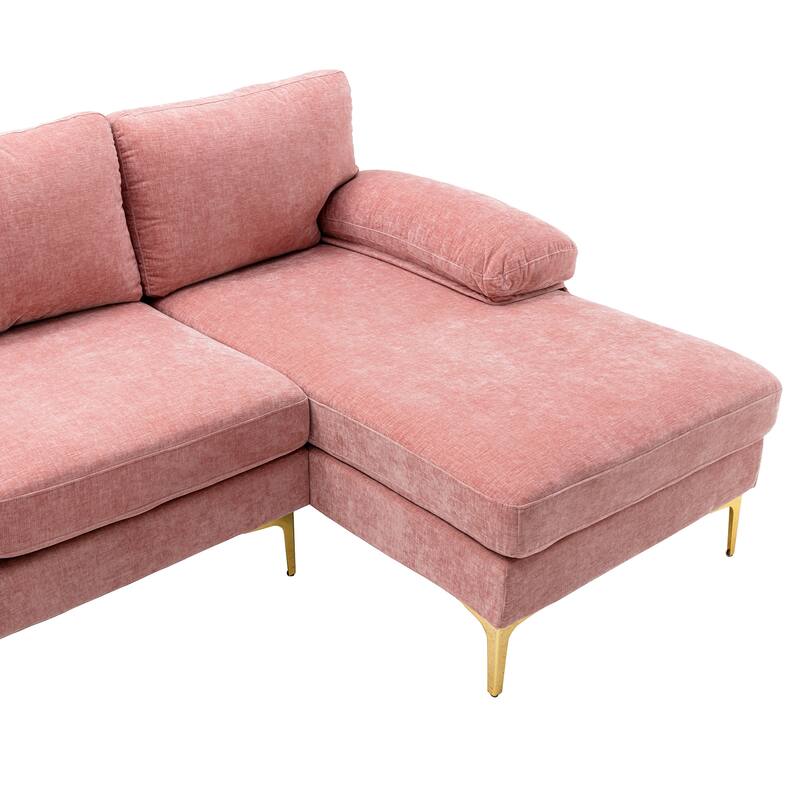 Living Room Chenille Fabric Sofa Sectional Sofa with Cushion Back, Pillow Top Arms, and Metal Legs