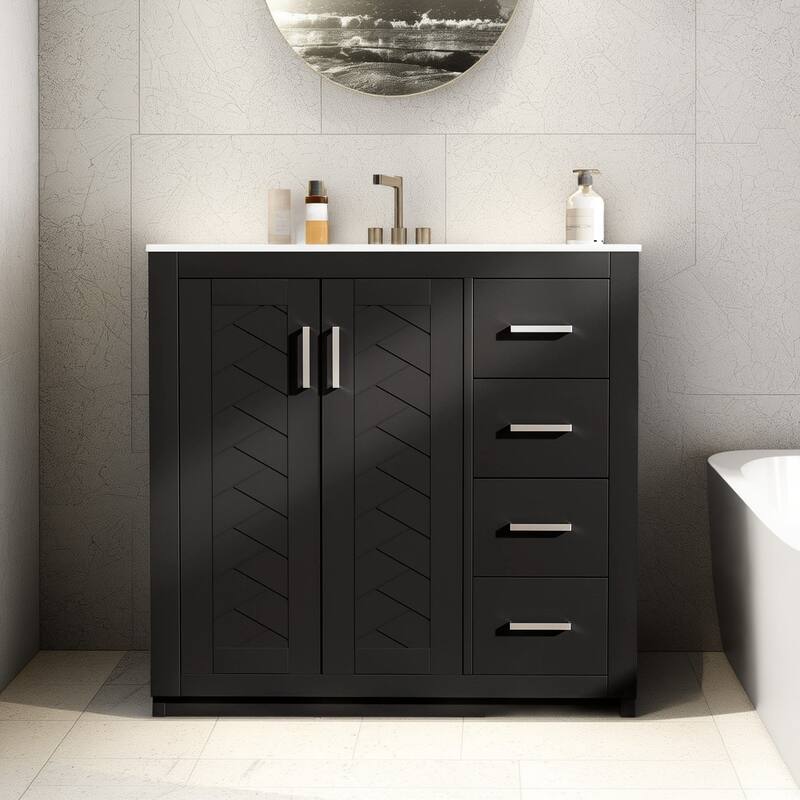 36'' Freestanding Bathroom Vanity with Sink, Solid Wood Frame, 3 Drawers