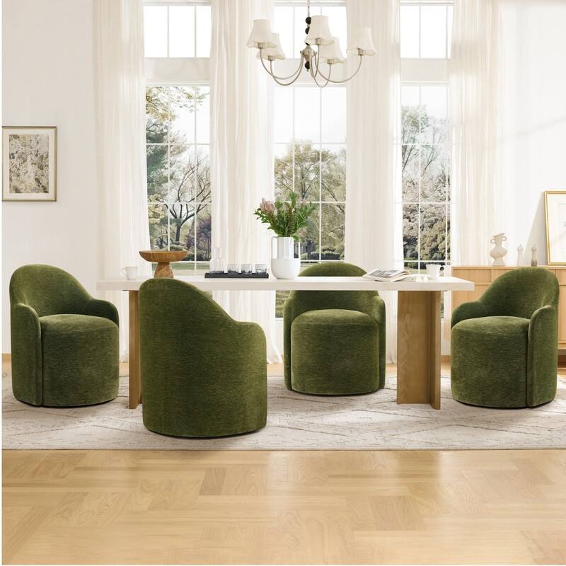 Spruce & Spring Modern Swivel Dining Chair with Hidden Wheels & Arm - Set of 4 - Green