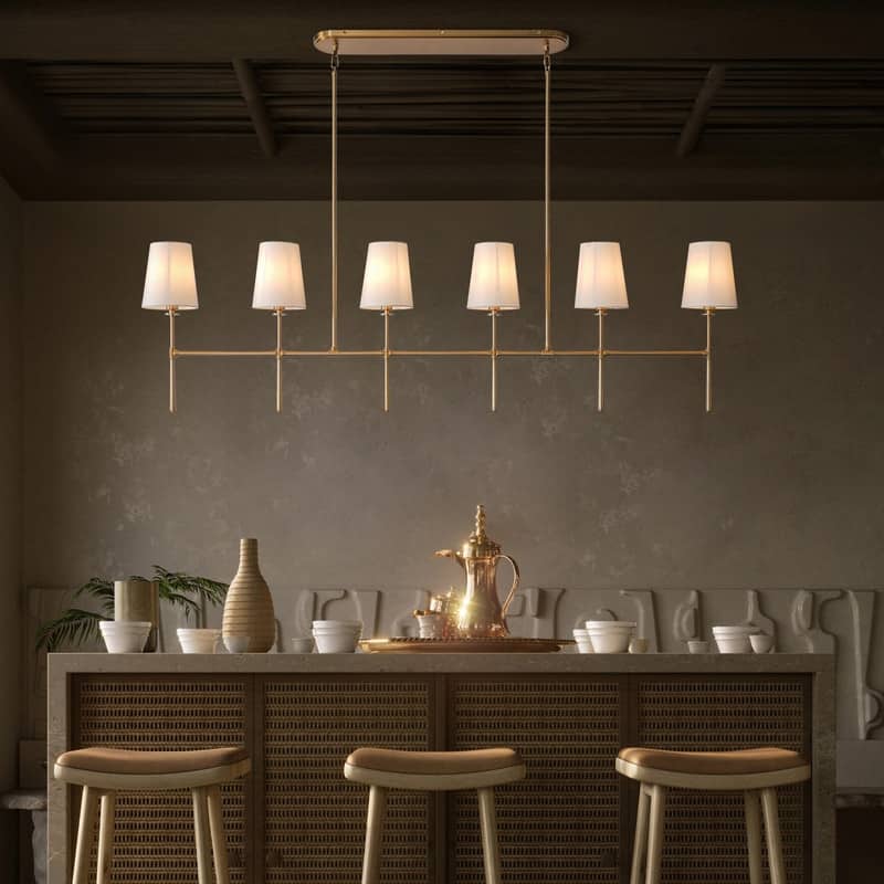 KAYLA 6-Light Chandelier, 42" Wide Modern Dining Room Light Fixture - Gold - 61.4in 6-Light