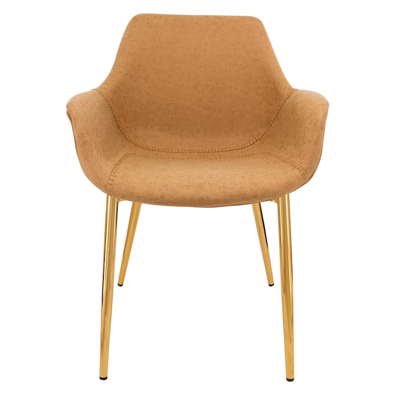 Markley Modern Leather Dining Armchair Set of 4 With Gold Metal Legs Accent Side Chair