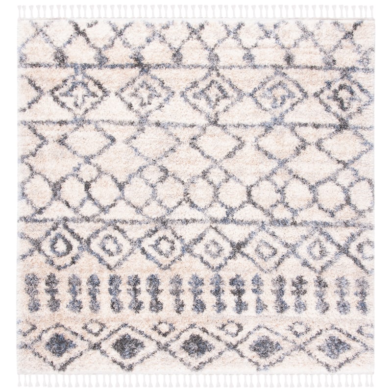 SAFAVIEH Berber Fringe Burcak Maryann Trellis Rug - 6'7" Square - Cream/Grey