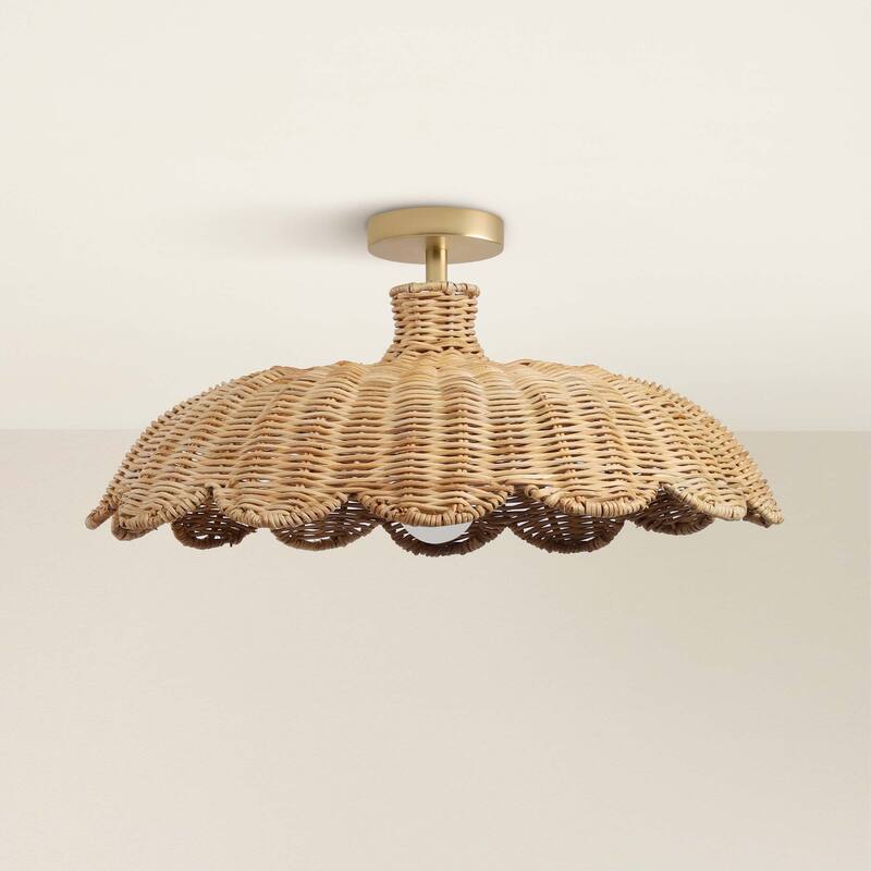 Aurelia Rattan Flush Mount - Rattan Natural 1-Light Handwoven Ceiling Light for Dining Room or Living Room in Modern, Boho Style