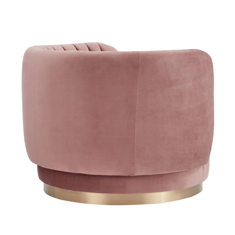 Davy Velvet 360 Degree Swivel Round Barrel Arm Chair with Gold Base
