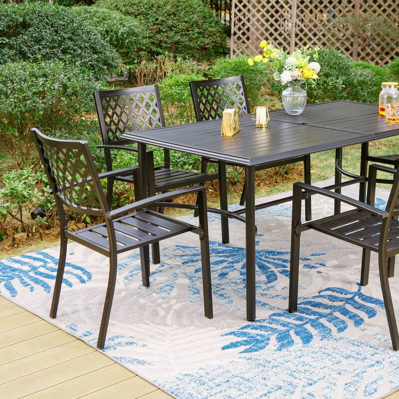 MAISON ARTS 7-Piece Metal Patio Dining Set With 1 Rectangular Table & 6 Stackable Dining Chairs