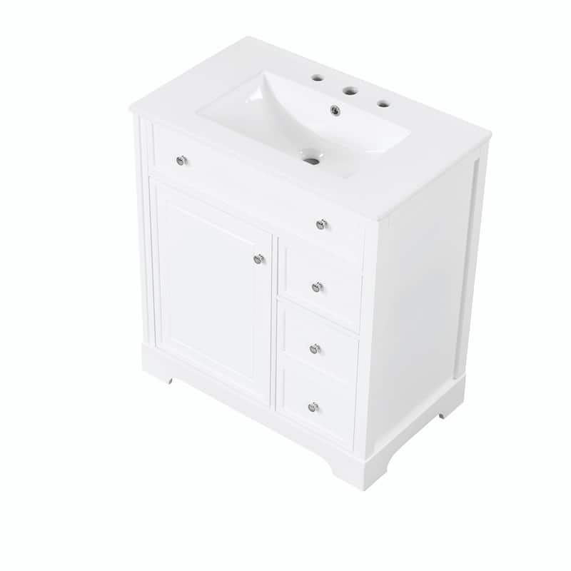 30" Bathroom Vanity with Sink, Cabinet with 1 Door and 2 Drawers, MDF Construction