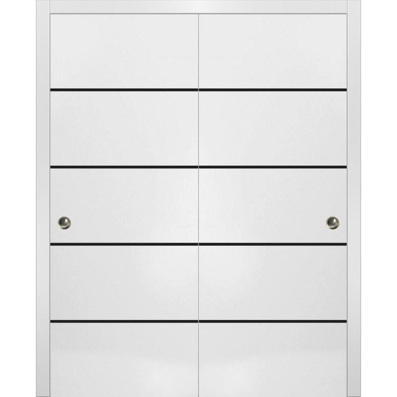 Bypass Doors 36 x 80 Planum 0015 White Silk with Sturdy Rails - 84" x 80" ( 2* 42x80)