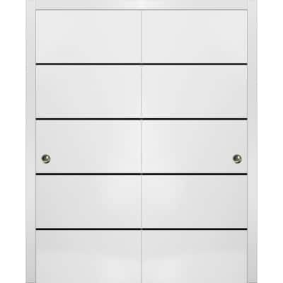 Bypass Doors 36 x 80 Planum 0015 White Silk with Sturdy Rails