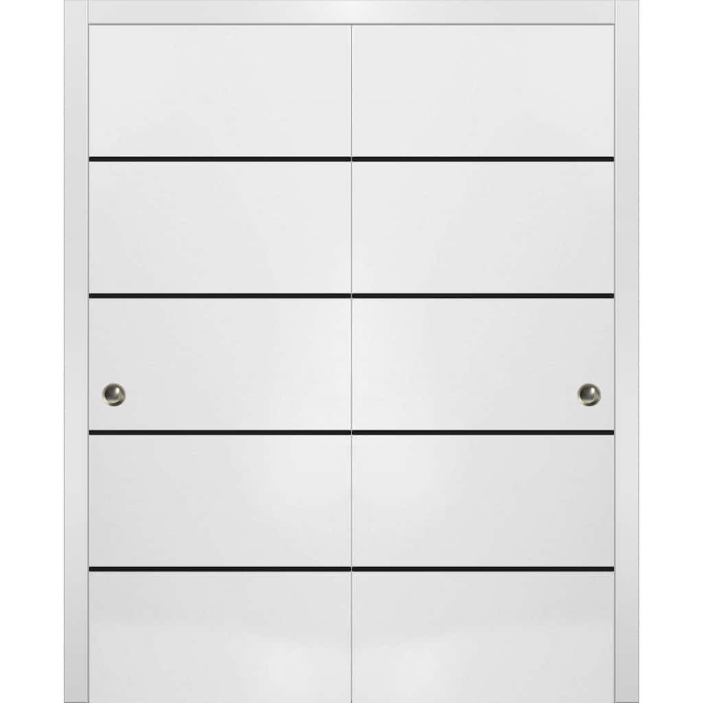 Bypass Doors 36 x 80 Planum 0015 White Silk with Sturdy Rails