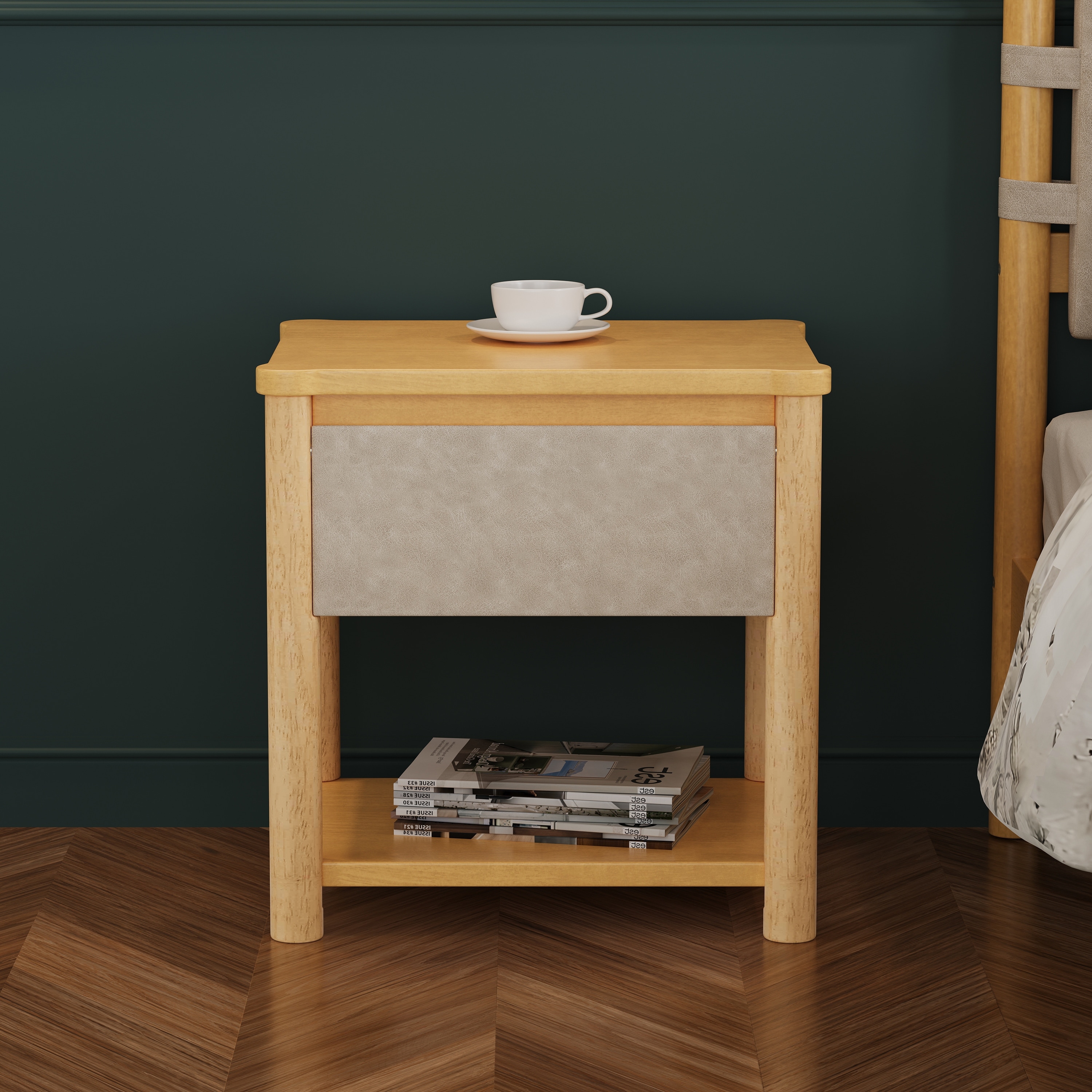 Farmhouse Bedside Table Nightstands with Drawer, Set of 2 Bedside Table File Cabinet with Open Shelf