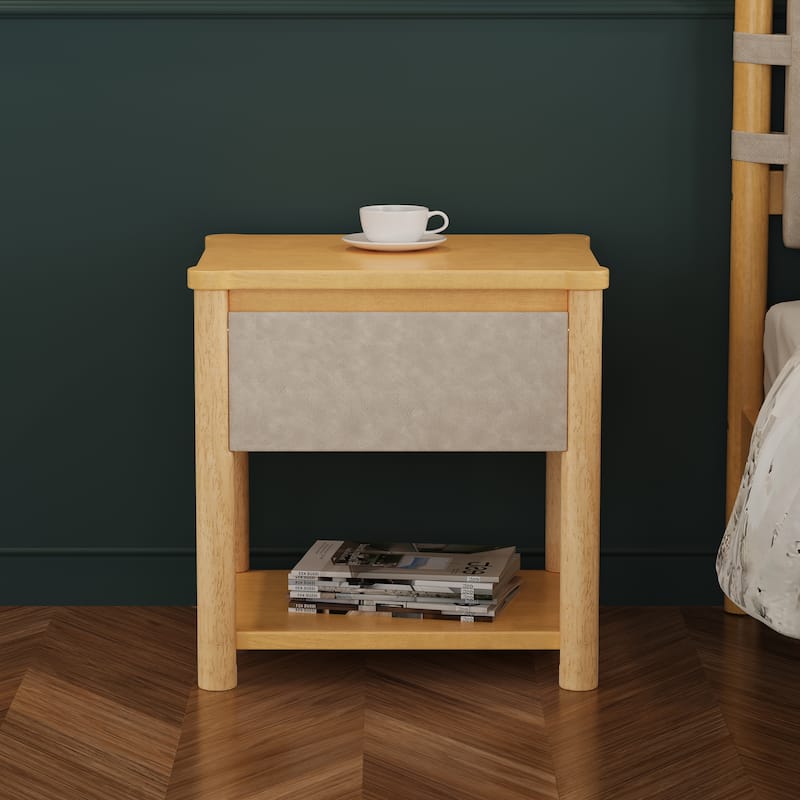 Farmhouse Bedside Table Nightstands with Drawer, Set of 2 Bedside Table File Cabinet with Open Shelf - Natural Beige