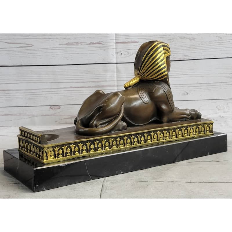 Egyptian Sphinx Bronze Sculpture Statue Mini Replica Signed Original Art On Marble Base